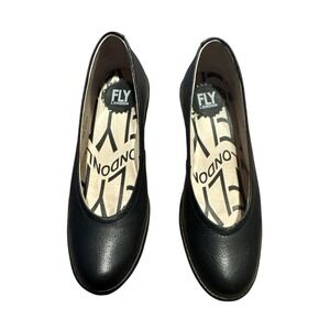 Fly London Wedge Black Leather Woman's Pumps EU 37 US Size 6.5-7 Closet Staple